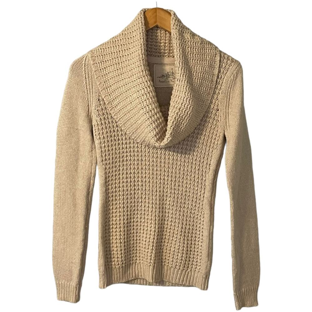 Angel of the North Cowl Neck Wool Blend Cream Sweater Womens size Small
